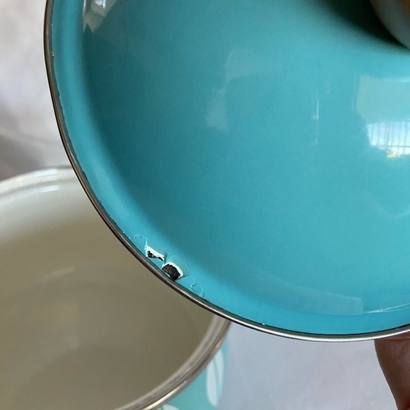 MCM 1.5 qt Lidded saucepan White Lotus on Turquoise Blue Scandinavian Vintage - Picture 11 of 13